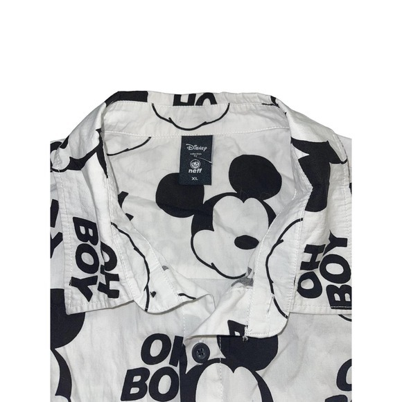 Disney Neff Mickey Mouse White Black Button Down Shirt Size XL Oh Boy - Picture 2 of 5